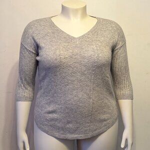 Plus Size 2X Drop Shoulder 3/4 Sleeve Novelty Stitch V-Neck Sweater NWOT